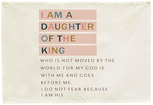 Nursery Rectangular Canvas Banner Wall Decor-Flag Sign Art for Baby Girl Kid Teen,Bedroom Playroom Reading Room Nursery Decor,Baby Shower Birthday Christmas Gift-I Am A Daughter Of the King
