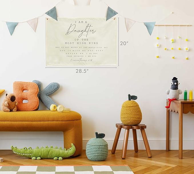 Nursery Rectangular Canvas Banner Wall Decor-Flag Sign Art for Baby Girl Kid Teen,Bedroom Playroom Reading Room Nursery Decor,Baby Shower Christmas Gift-I Am a Daughter Of the Most High King