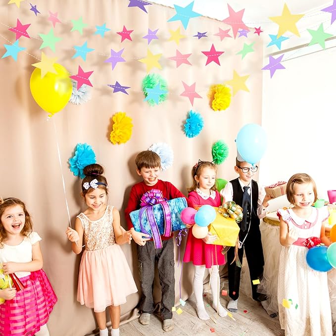 Patelai Glitter Star Garland Banner 2026 Graduation Decor 130 Feet Star Hanging Banner Twinkle Backdrop for Party Birthday Classroom Wedding Supplies(Macaron Color)