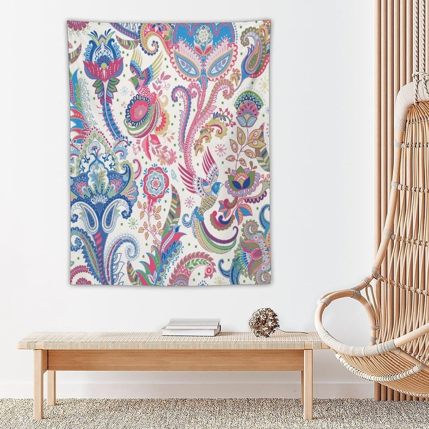 ICMOLYYENLO Boho Green Leaves Tapestry, Mid Century Abstract Tropical Palm Leaves Modern Minimalist Geometric Wall Hanging, Neutral Home Decor Art for Living Room Bedroom Dorm 30x40 Inch