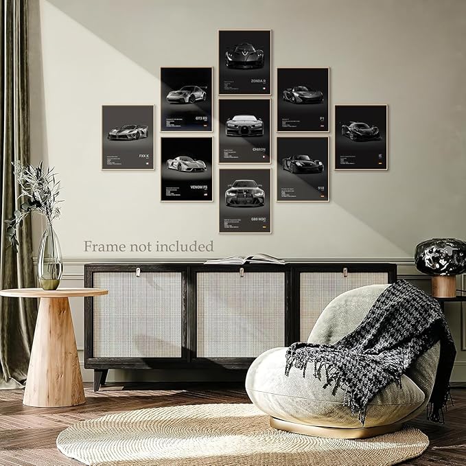 CSLGQGV Car Poster Vintage Racing Car Wall Art Supercar Canvas Prints Painting For Men Room Pictures Guys Dorm Room Aesthetics Decor Bedroom Office (Unframed,8×10inch,9pcs) black