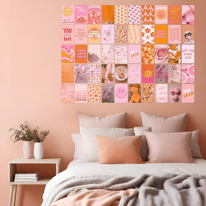 Pink and Orange Room Decor Aesthetic, Peach Wall Collage Kit Posters for Teen Boys Girls (50pcs 4x6 inch)