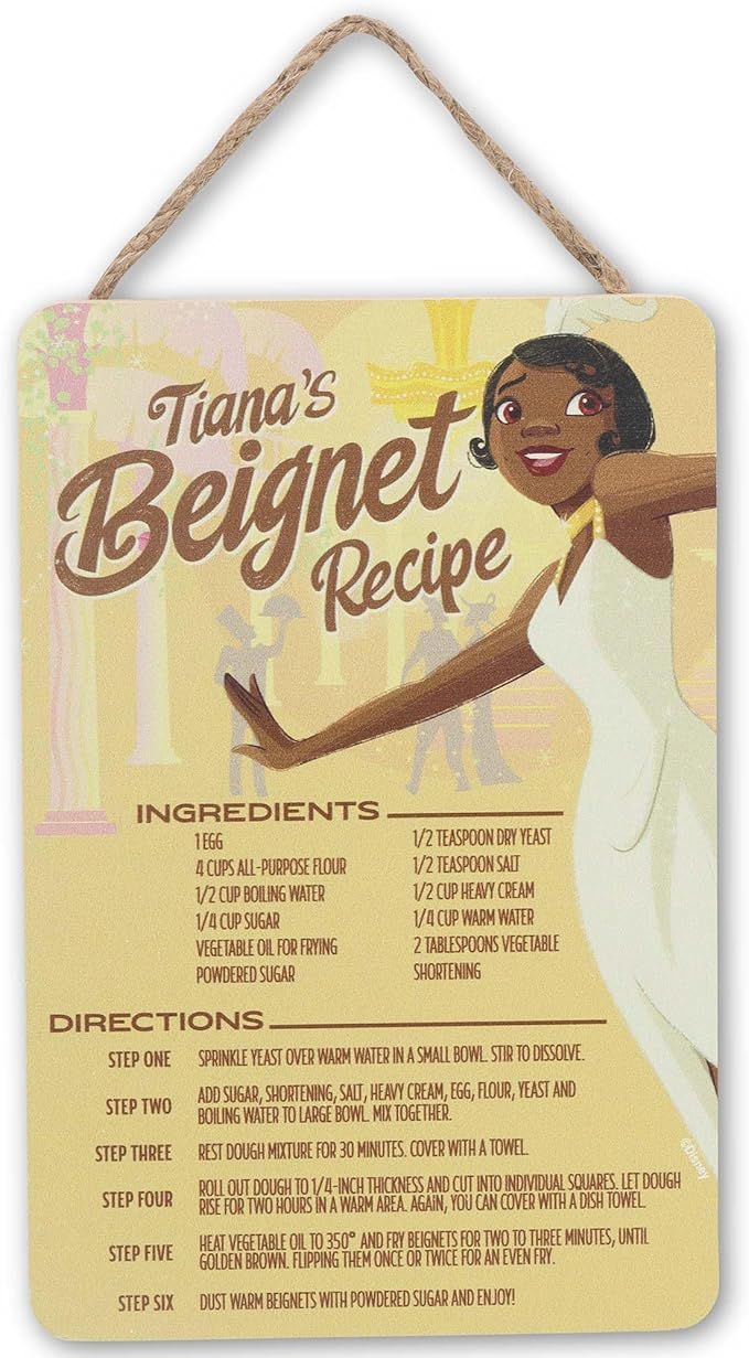 Disney Princess Tiana's Beignet Recipe Hanging Wood Wall Decor - Fun Tiana Sign for Kitchen or Dining Room