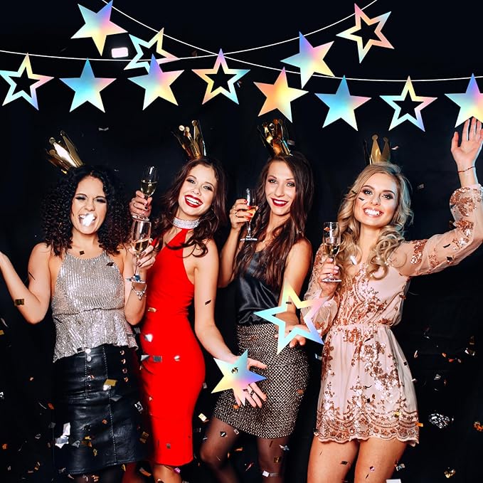 60 Pcs Large Iridescent Star Cutouts Paper Decorations 3 Sizes 6" 9.8" 10.6" Double Printed Iridescent Star Cardboard Wall Decor Confetti Cutouts for Graduation Classroom Movie Night Party Decor
