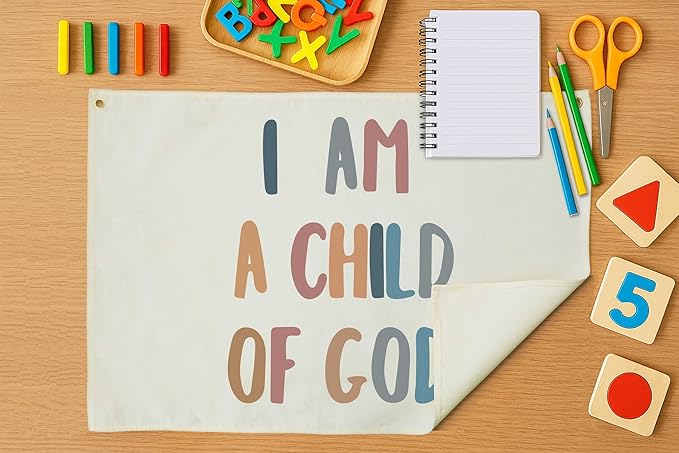 Rectangular Christian Bible Verse Scripture Canvas Banner Wall Decor Flag Sign for Baby Girl Kids,Nursery Bedroom Nursery Wall Decor,Baby Shower Baptism Christmas Gift-I Am A Child Of God