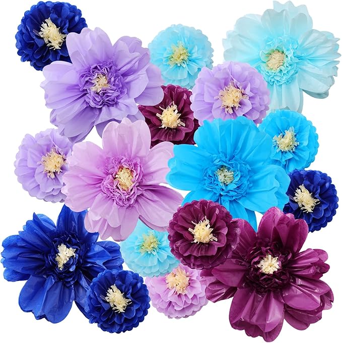 Crowye 12 Pcs Large Colorful Tissue Paper Flowers Decorations 20" Giant Fiesta Craft Crepe Paper Flowers for Wall Decor Backdrop Mexican Wedding Birthday Carnival Party (Multicolor)