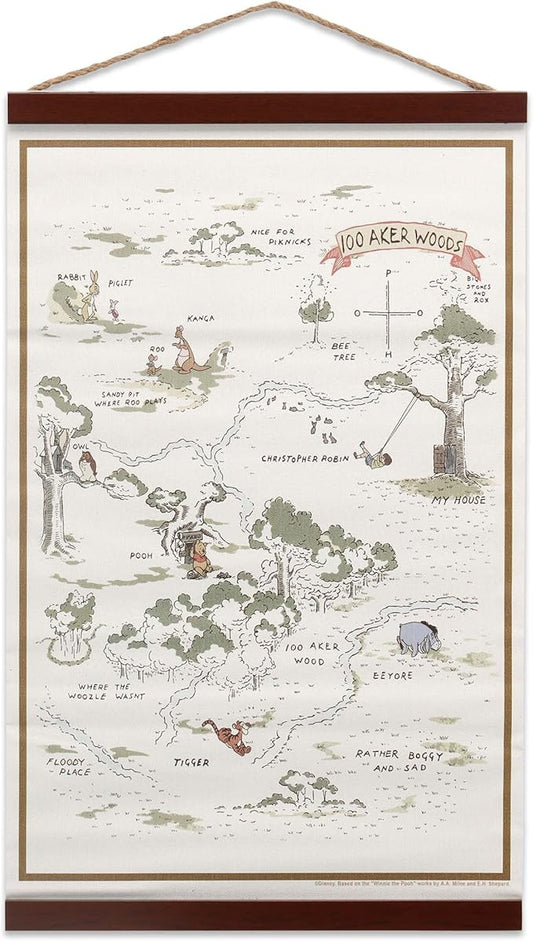 Open Road Brands Disney Winnie the Pooh Hundred Acre Wood Map Hanging Canvas Banner - Cute Pooh Wall Decor for Home
