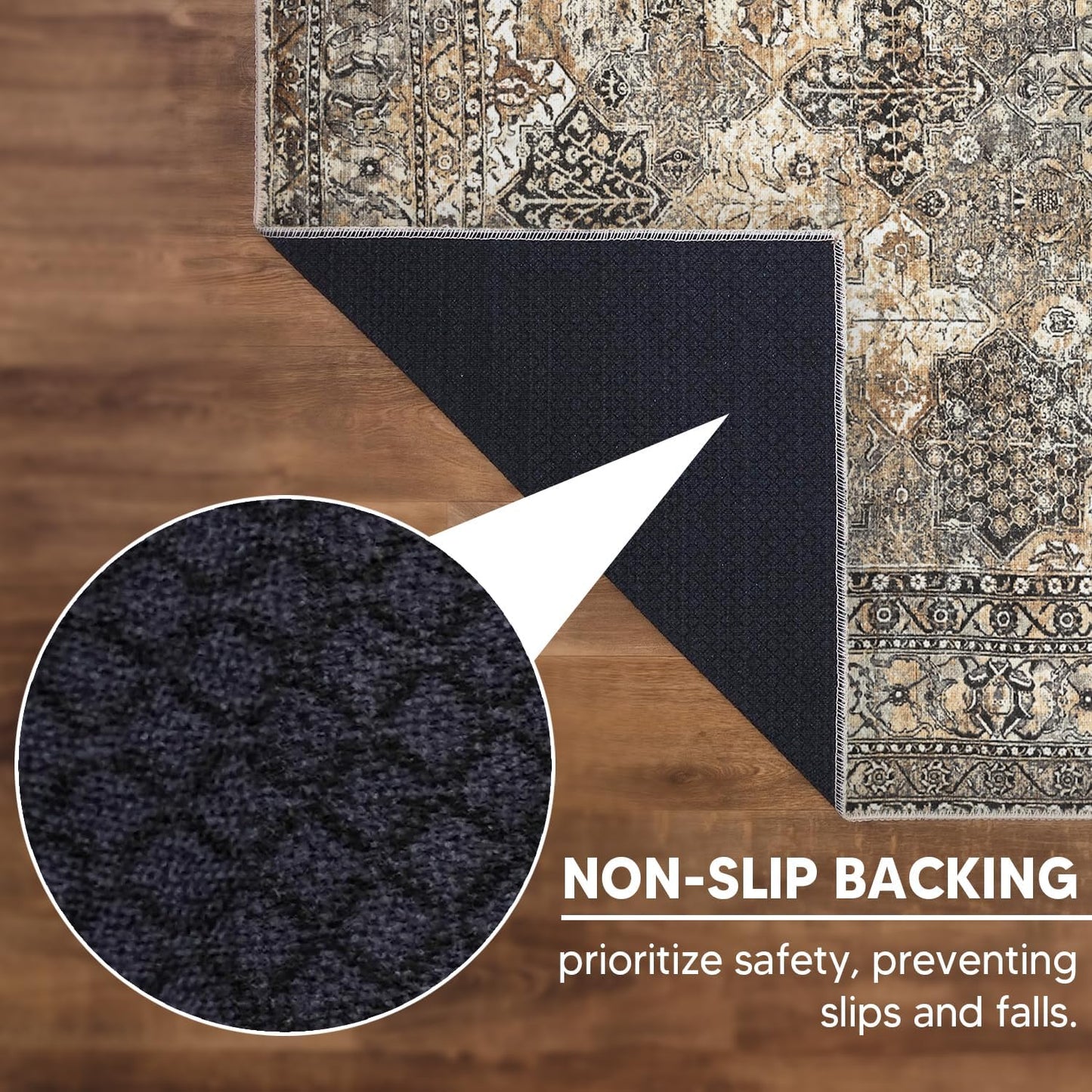 Keen Home Design 6x9 Rug - Machine Washable Area Rug with Non-Slip Backing, Ideal for Living Room, Dining Room, Bedroom - Vintage, Easy Clean, Durable, Low Pile Rug - (6' x 9')