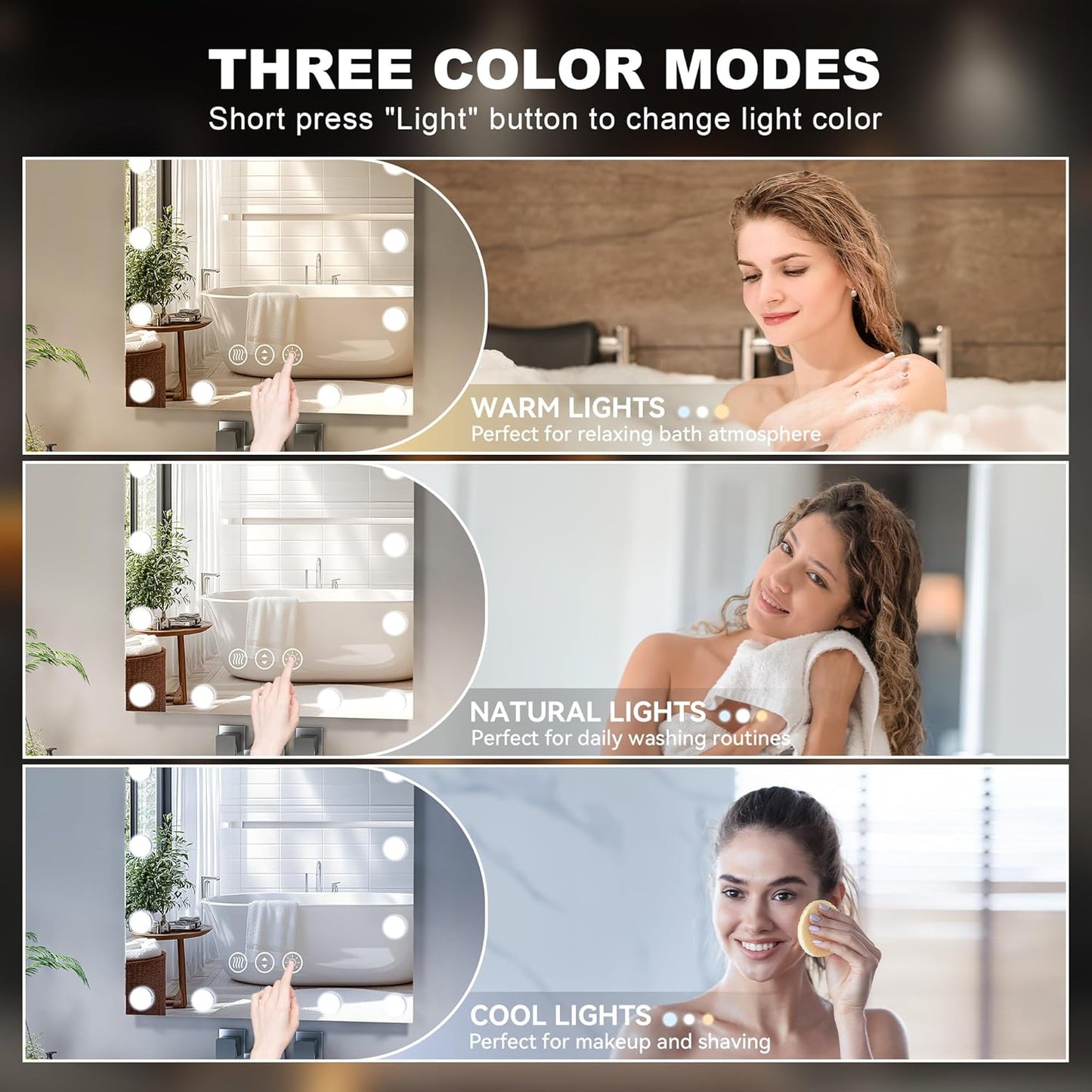 Hasipu LED Bathroom Mirror with Lights, 84" x 31" Hollywood Wall-Mounted Bathroom Mirror with 32 Dimmable Bulbs, 3 Colors Modes, Touch Control, Anti-Fog, Memory Function, Shatter-Proof, ETL Listed