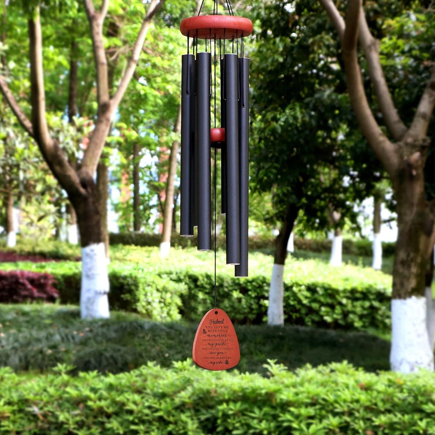 Memgift Memorial Wind Chime for Loss of Husband - Solid Beech Wood Sympathy Gift - Bereavement Wind Chime for Loved One - Outdoor Remembrance for Garden & Patio 32 Inch