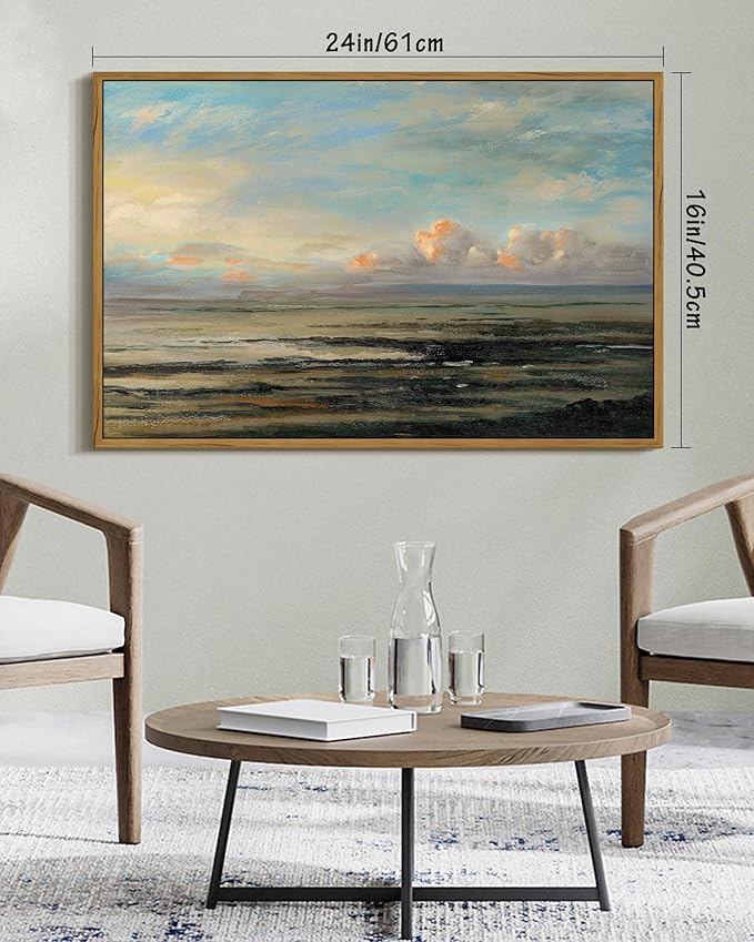 SHENIFY Vintage Framed Wall Art Coastal Sky Landscape Scenery Rustic Home Decor Retro Decorations for Farmhouse Hallway Bedroom Ready to Hang Wall Artwork - 16x24in Natural Framed