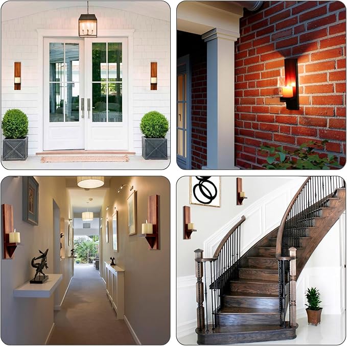 OwnMy Set of 2 Wooden Wall Candle Sconces Rustic Wall Mount Wooden Pillar Candle Sconces, Brown Farmhouse Wall Candle Sconce Vintage Hanging Candle Holders Decors for Living Room