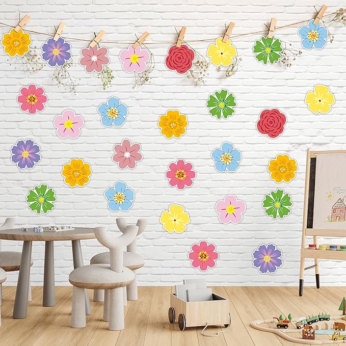 JOETMAE 54Pcs Spring Summer Floral Paper Cutouts - Flower Cut-Outs for Spring Bulletin Board, Party Home Classroom Wall Decoration, Back to School Decor