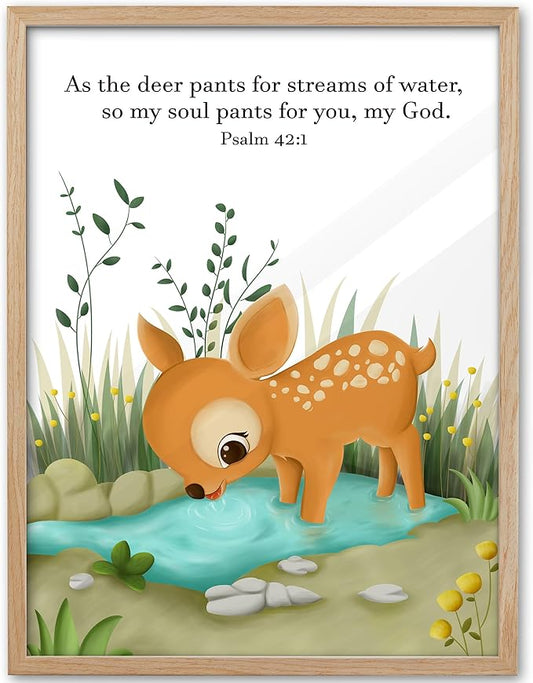 KensTro Natural OAK Wood Nursery Decor Framed Wall Art, 12x16 in Inspirational Christian Bible Verse Wall Art,My Soul Pants for You God Psalm 42:1 Print for Boys Girls Playroom Bedroom Decor Set of 1
