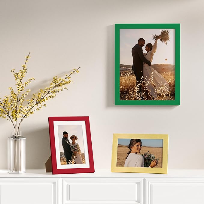 Vittanly 12 Pack Picture Frames Collage Wall Decor for Mounting or Tabletop Display, Gallery Wall Frame Set for Family, Multi Sizes Including 4pcs 8x10, 4pcs 5x7, 4pcs 4x6, Green & Red & Gold