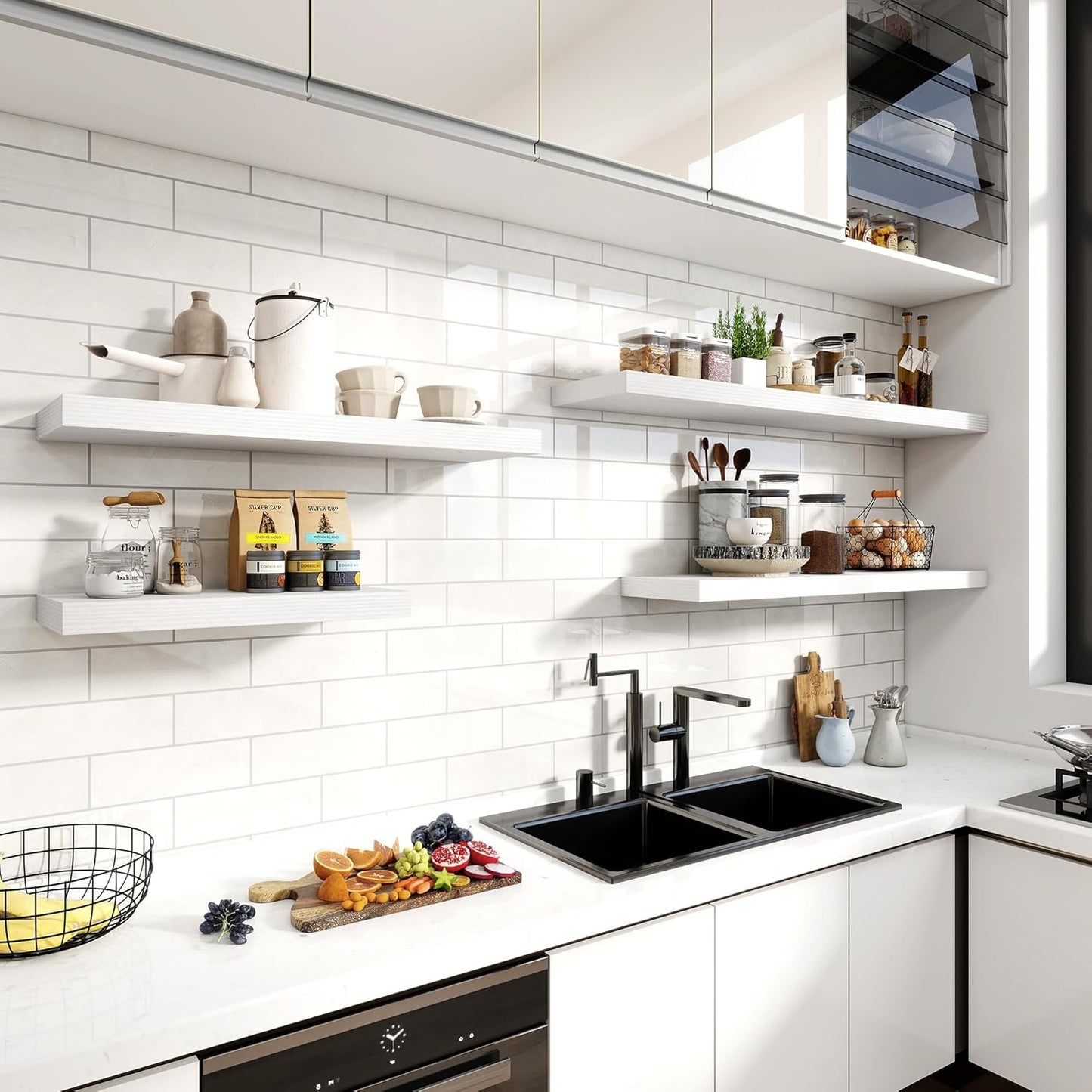 24 Inch Floating Shelves, 11.6 Inch Deep Floating Shelves for Wall, Floating Shelf with Invisible Brackets, Deep Shelves for Bathroom, Bedroom, Living Room, 2 Pack, White