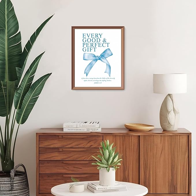 LARTSFRO Coquette Blue Bow Bible Wall Art Decor Poster, Blue Bow Bathroom Decor, Aesthetic Teen Girl Living Room Bathroom Decor, Trendy Gifts for Women Teens Teen Girls, 10x8 Inch Set of 4 Unframed
