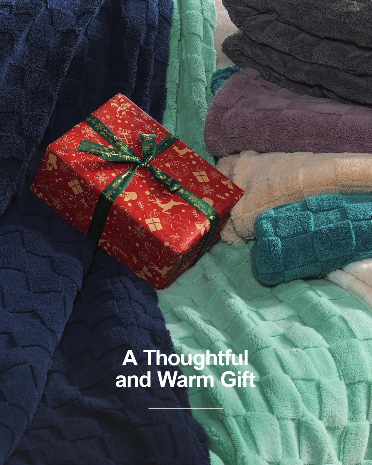Pawque Super Soft Cozy Throw Blanket Queen Size for Couch Bed, Fluffy Sherpa Fleece Reversible Thick Warm Fuzzy Blanket for All-Season, 3D Checkered Jacquard Decorative Blankets, Grey, 90"x90"