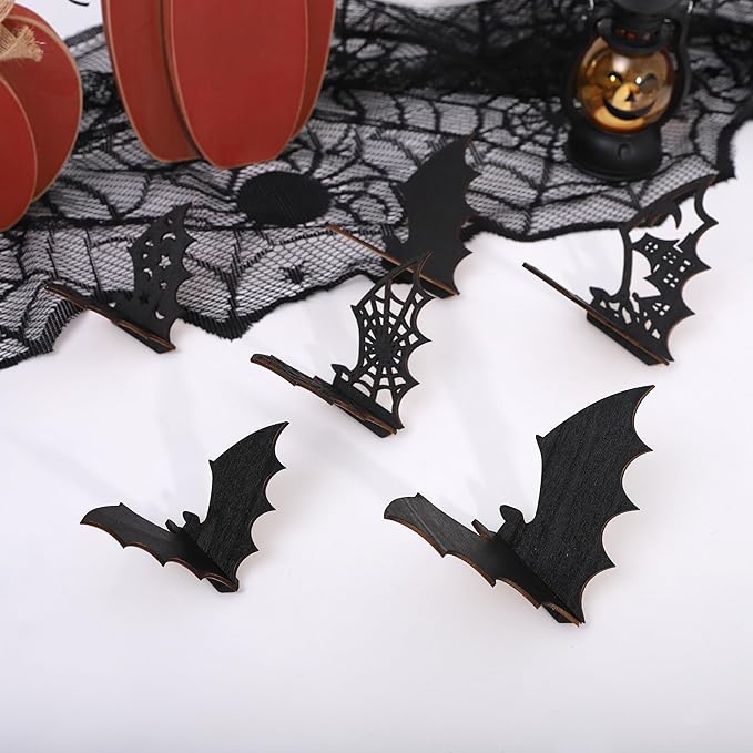 Agkvw Wooden Mini 3D Bats Table or Wall Decor – Set of 6 Halloween Bats Decor,Spooky Home Decor for Shelf or Mantle Sitter, 3D Wood Bats Set