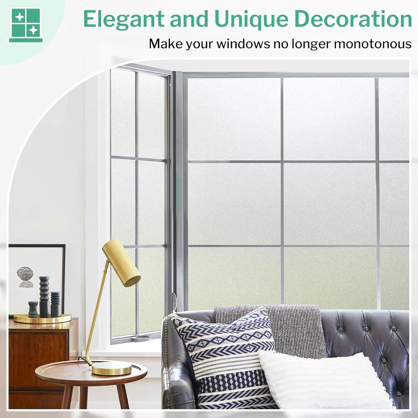 DOWELL Window Privacy Film, Frosted Glass Window Film, Static Cling Non-Adhesive Glass Clings, Sun Blocking Opaque Coverings, Reusable Door Stickers for Bathroom Home Office, Pure, 17.5"x157.5"