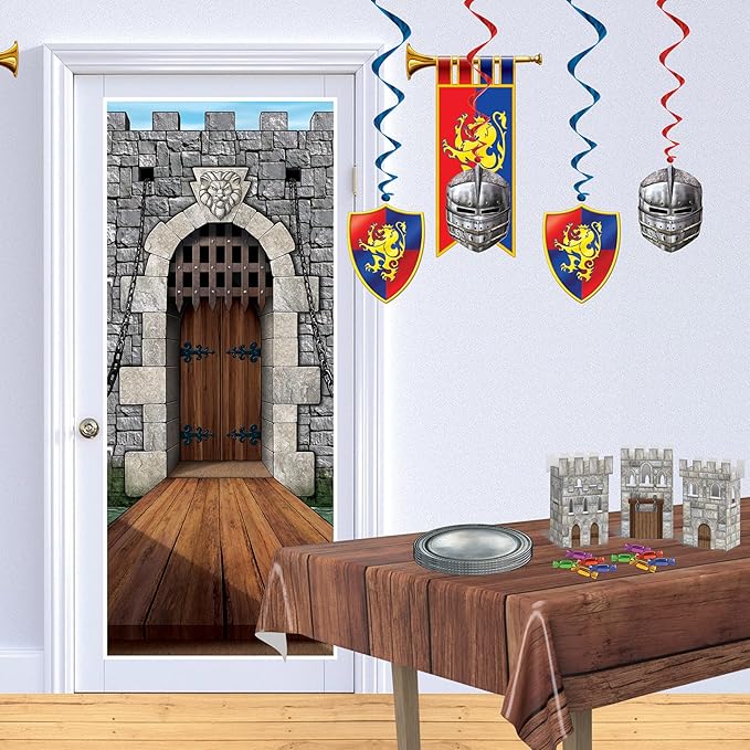 Beistle 2-Pack Castle Door Covers, Enchanted Entrance Castle Decorations for Fantasy Themed Parties, Thin Plastic Royal Medieval Wall Decor, 6' x 30"