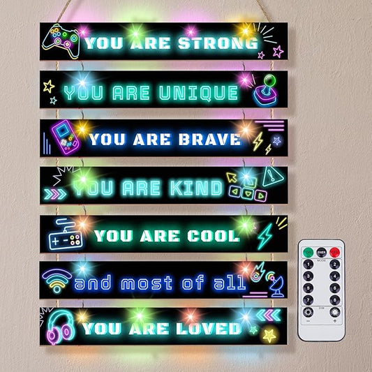 FIOBEE Girls Room Décor for Teen Girls Boys with LED Light Wall Decor for Bedroom Motivational Inspirational Wall Art Girl Room Decoration for Kids Studyroom, 8 Kinds of Lights, Black Green