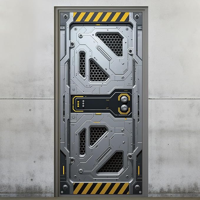 Outer Space Door Cover Galaxy Alien Theme Door Decoration Spaceship Indoor Backdrop Space Party Supplies Decor Space Station Studio Photo booth Props Spaceship Hatch Wall Decor for Boys Bedroom