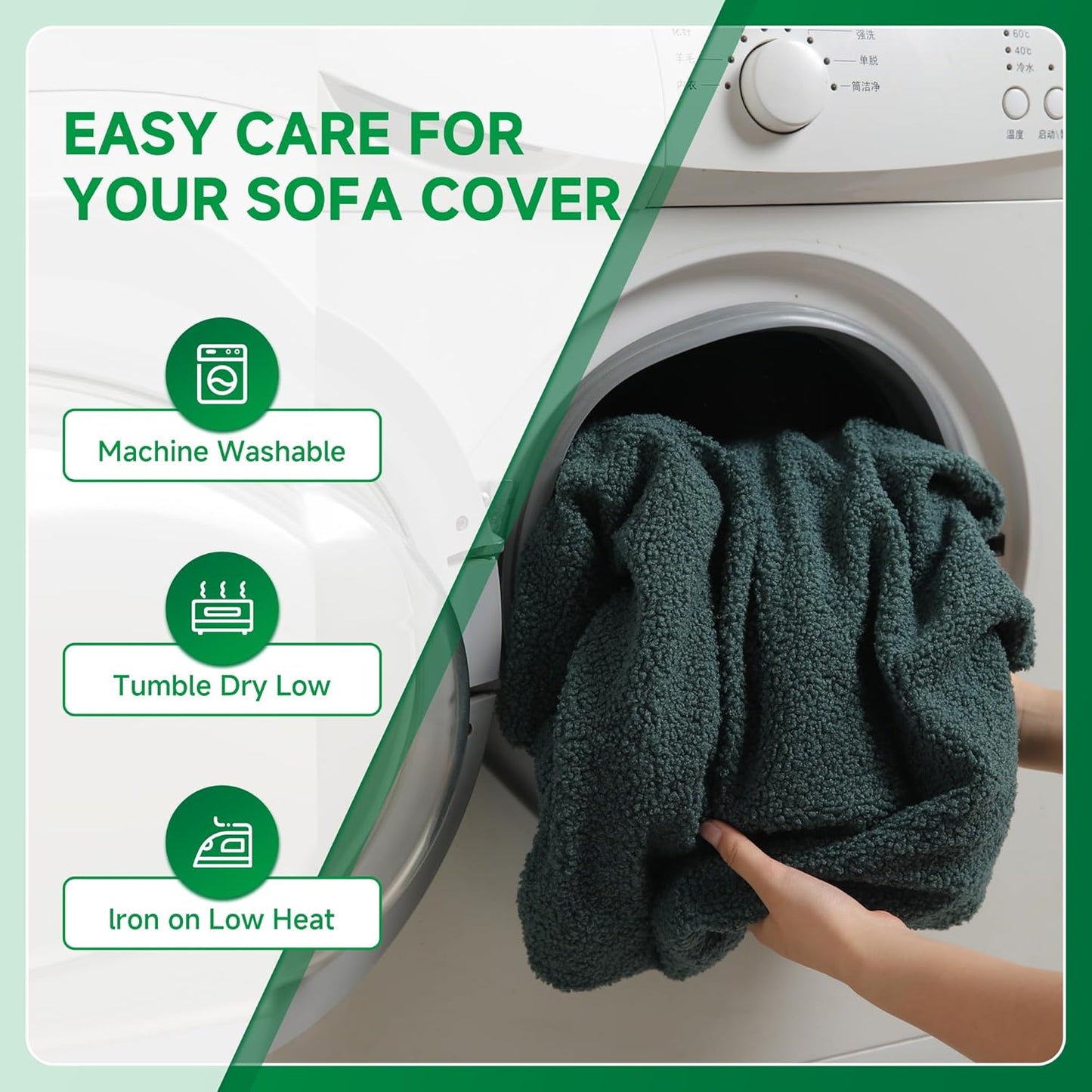 Couch Cushion Covers for Sectional Sofa, Stretch Soft Sofa Slipcovers Washable Wear-Resistant Universal Furniture Protector for Living Room(1 Piece Chaise Cover, Green)