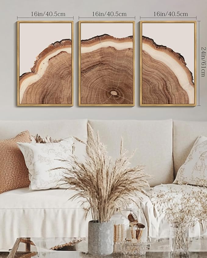 Drsoum Vintage Retro Tree Rings Wood Framed Wall Art Wood Stump Prints Modern Nature Rustic Artwork Bedroom Living Room Ready to Hang 16x24in Natural Framed