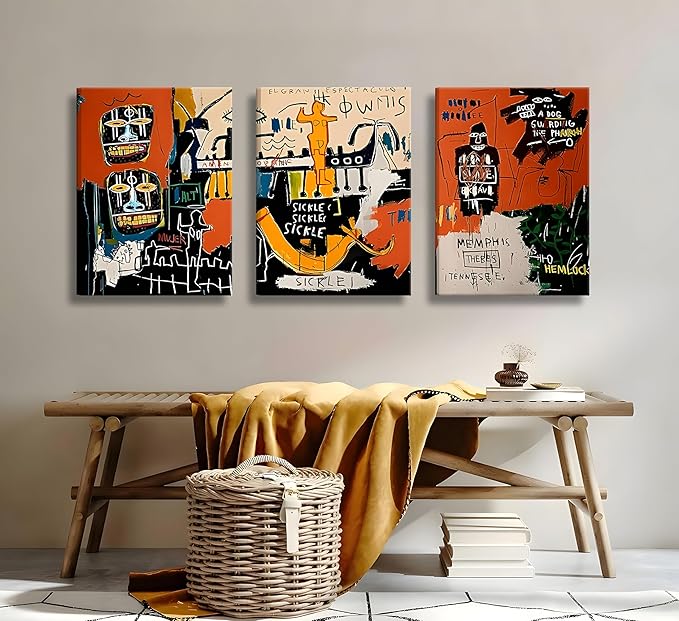 Framed 3pcs Modern Colorful Graffiti Wall Art Street Canvas Prints Posters Modern Abstract Paintings Wall Decor for Urban Home Living Room Bedroom Bathroom Office Home Decoration