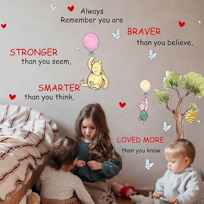 Winnie Wall Stickers for Kids, Winnie Character Stickers for Children Room, Inspirational Removable Wall Stickers for Baby Kids Nursery Bedroom Living Room Playroom Wall Decoration