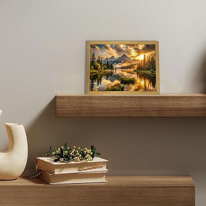 Framed Canvas Wall Art 8x10 Inch, Vintage Landscape Wall Art Decor, Countryside Farmhouse Sunset Landscape Wall Decor, Retro Mountain Vintage Painting Prints for Living Room Bedroom Home Bathroom Decor