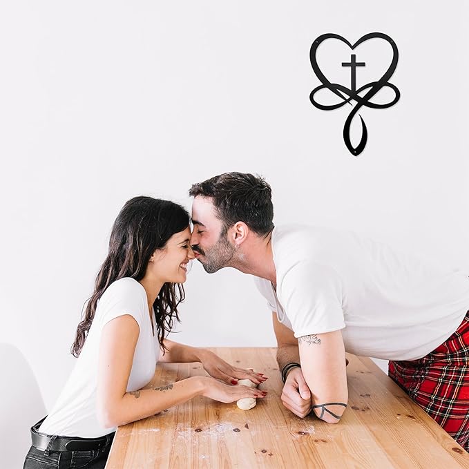Metal Infinity Heart Cross Wall Decor, Unique Cross Decorative Wall Art, Heart And Love Sign Wall Plaques, Love Gift For Adult Home Wedding, Decor Room Bedroom Living Room Decoration（Black)