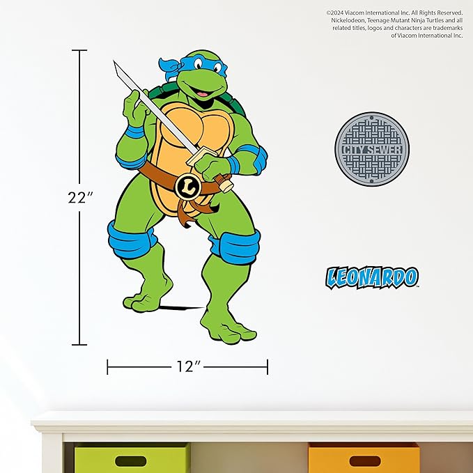 TMNT Teenage Mutant Ninja Turtles Leonardo Wall Decal - 22" Leo Blue Vinyl Wall Sticker Bedroom Decorations - Peel and Stick Room Decor