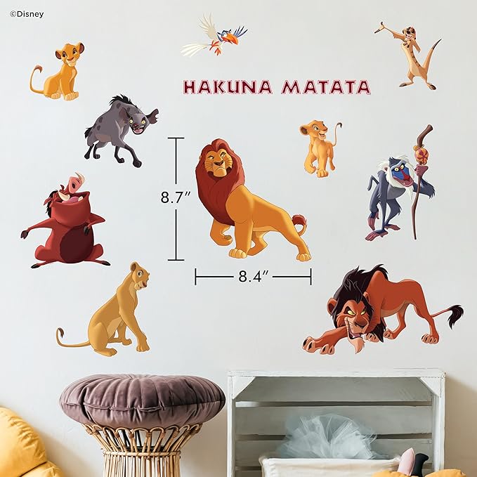 Disney The Lion King Wall Decals - Set of 11 Vinyl Stickers for Nursery Bedroom Bathroom - Peel and Stick Room Decorations