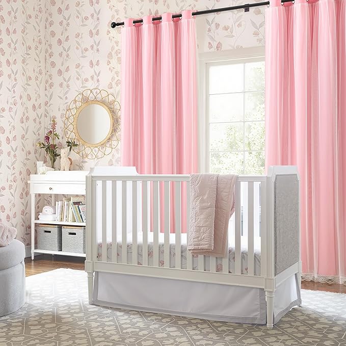 XiDi Pink Curtains Blackout 84 Inches Long for Girls Bedroom Living Room 2 Panels Grommet Thermal Insulated Double Layer Cute Girly Nursery Curtains with Sheer Overlay for Kids Princess W52XL84