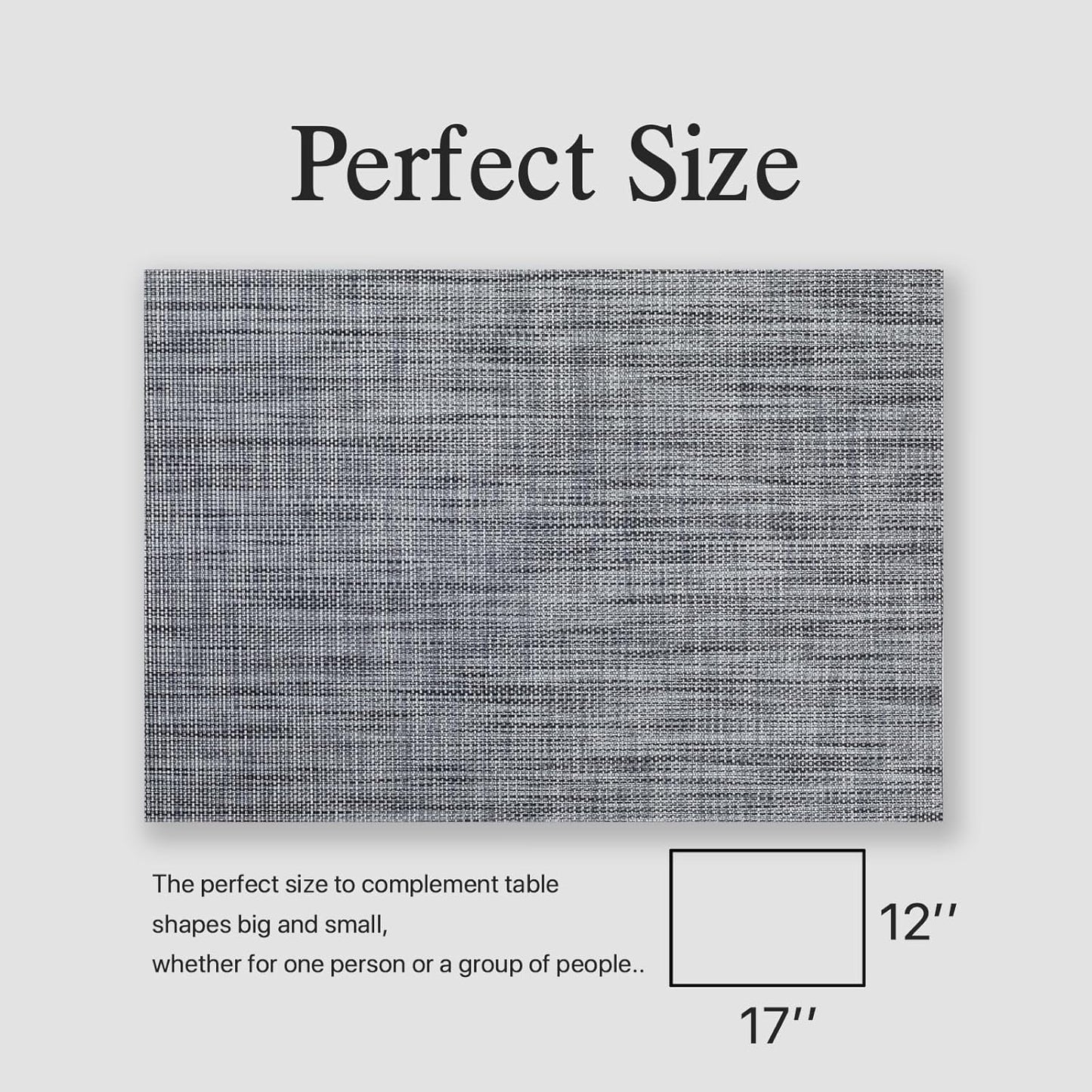 Placemats Set of 6 - Easy Clean Woven Vinyl Placemats for Dining Table, Indoor/Outdoor Place Mats, Washable PVC Table Mats（Dark Gray）