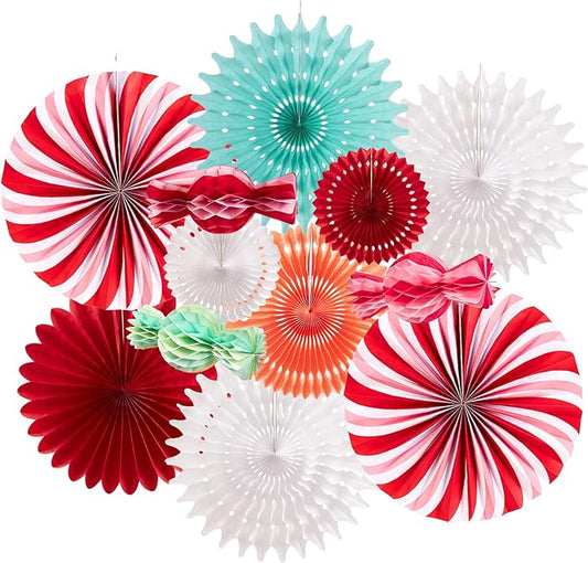 Christmas Hanging Paper Fans Decoration Christmas Peppermint Candy Hanging Ornaments Party Ceiling Hangings Deco Candy Tissue Paper Fans Backdrops Party Supply