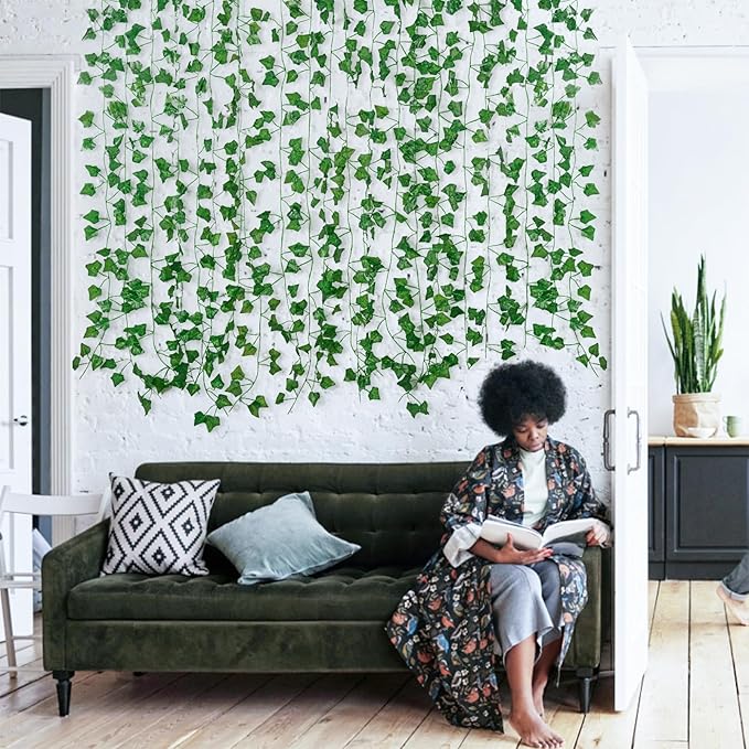 Fake Vines for Room Decor(12 Pack 84 Feet) Aesthetic Artificial Plant Ivy Leaves Hanging Greenery Garlands for Home Bedroom Wall Wedding Christmas Party Office Patio Outdoor Garden Décor