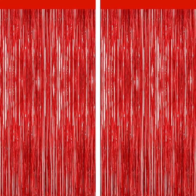 GCB 2 Pack Red Tinsel Backdrop, Fringe Curtains, Red Foil Tinsel Party Streamer Backdrop Curtains for Valentines Day, Wedding Photo Backdrop Party Decorations for Wedding Anniversaries Bridal Shower