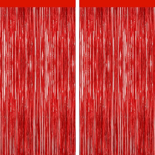 GCB 2 Pack Red Tinsel Backdrop, Fringe Curtains, Red Foil Tinsel Party Streamer Backdrop Curtains for Valentines Day, Wedding Photo Backdrop Party Decorations for Wedding Anniversaries Bridal Shower