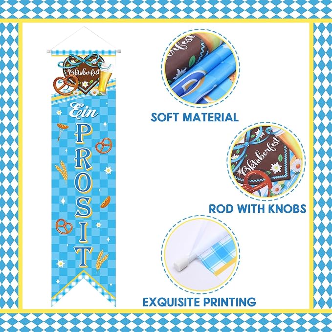 3 Pieces Oktoberfest Party Decorations Bavarian Banners Oktoberfest Prosit Welcome Porch Signs Festival Hanging Backdrops for Home Bar German Party Indoor Outdoor Wall Door Decor