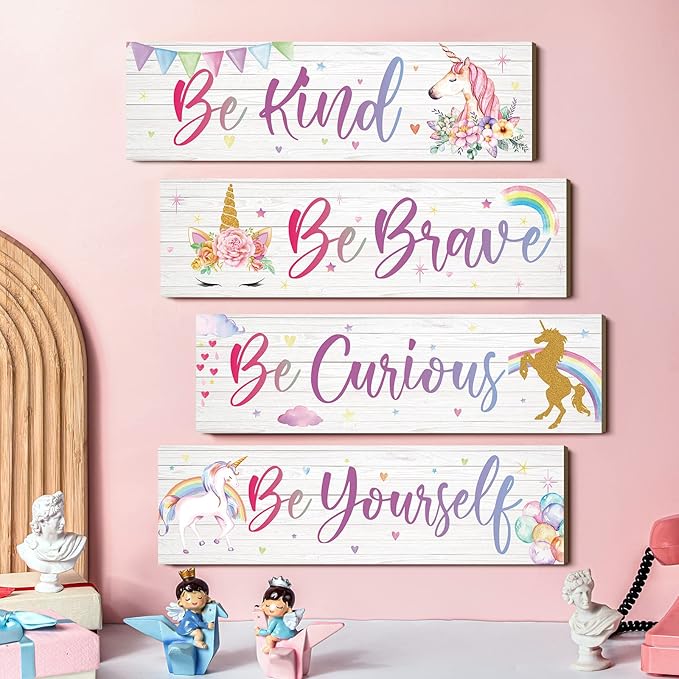 Yulejo Unicorn Wall Decor Girls Rainbow Wall Art Unicorn Room Decor Rainbow Motivational Inspirational Room Bedroom Decoration for Christmas Girl Kids Bedroom Nursery Decoration Gift (Inspiring Style)