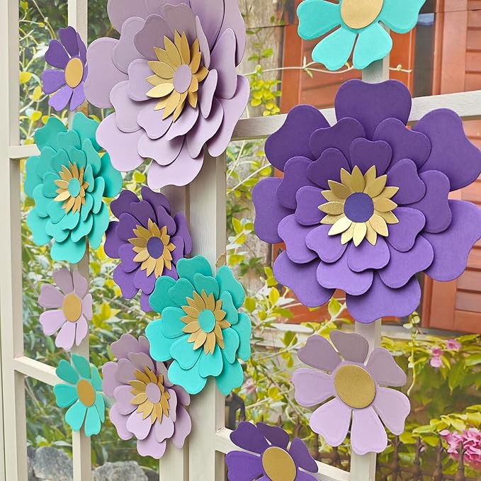 Teal Purple Paper Flower for Wall Turquoise Green Lavender Lilac Mermaid Birthday Party Wedding Bridal Baby Shower Party Decoration Pack of 12