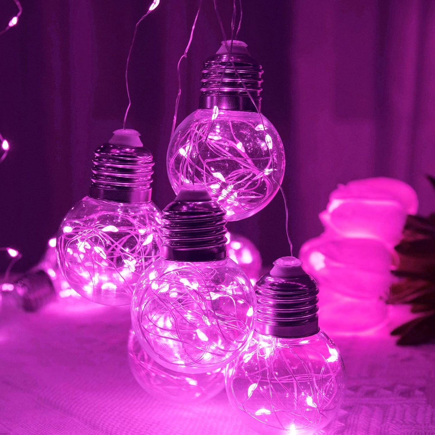 YOLIGHT Wishing Ball Curtain Lights 200 LED Window Curtain String Light with Remote, USB Battery Powered Twinkle Globe Fairy Lights for Wedding Party Bedroom Christmas Decoration (Pink)