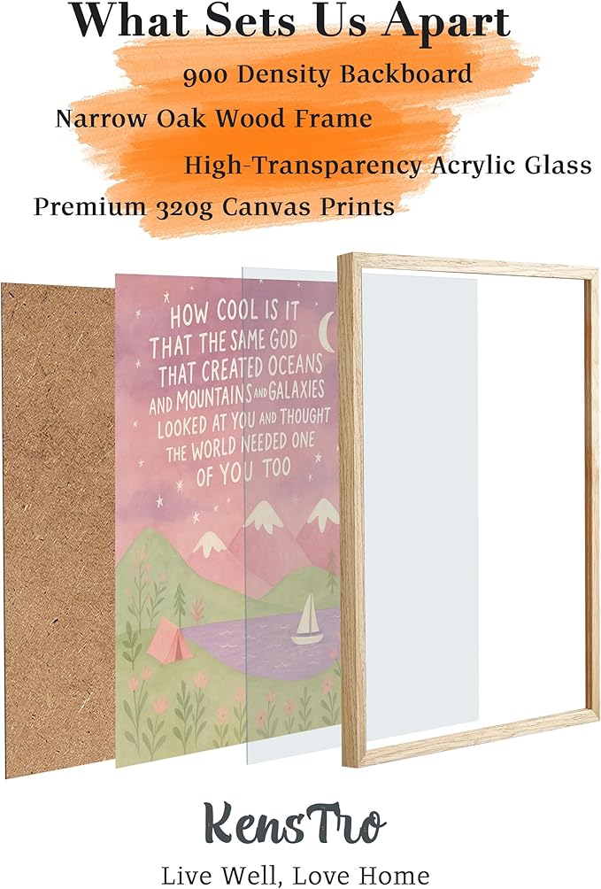 KensTro Natural OAK Wood Same God Creation Framed Wall Art,12x16in Inspirational Christian Bible Canvas Art,Mountain Nursery Decor,Pink Set of 1 for Christian Girl Bedroom Dorm for Girly Adoption Gift