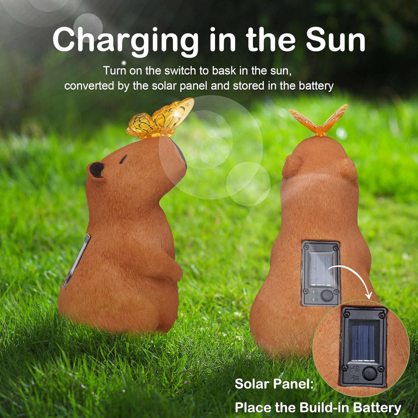 Attivolife Garden Solar Outdoor Statues Capybara Light, Outside & 7 Color Change Lamp, Patio Easter Ornament for Lawn Balcony Porch Yard Art Decor, for Mom Grandma