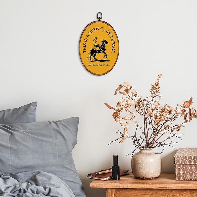 KSDUT Western Cowboy Wall Art Decor - Preppy Trendy Southwestern Wall Art Canvas Frame Hanging Prints, Foyer Entryway Modern Yellow Oval Wall Decor for Home Dorm Decorations 10"x10"