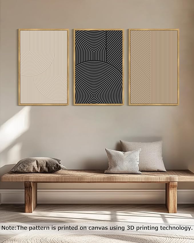 Drsoum Minimalist Boho Wall Art Framed Modern Abstract Neutral Line Wall Decor Mid Century Geometric Artwork Bedroom Living Room 24x36in Natural Framed