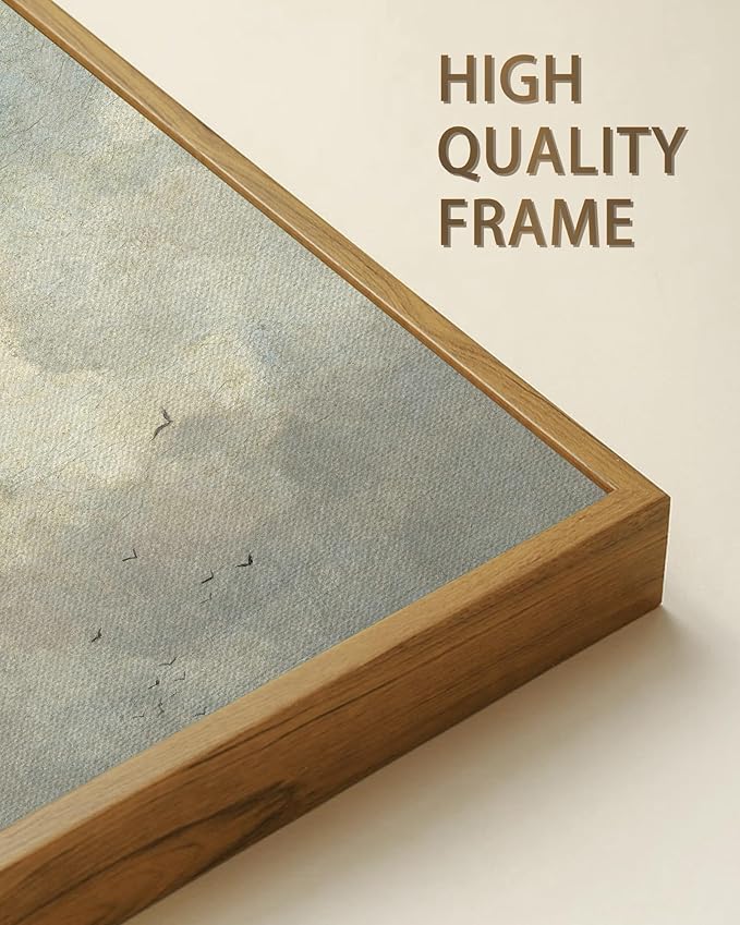 SHENIFY Vintage Landscape Framed Wall Art Sky Cloud Nature Farmhouse Decor Retro Classical Painting for Kitchen Living Room Bedroom Bathroom - 11x14in Natural Framed